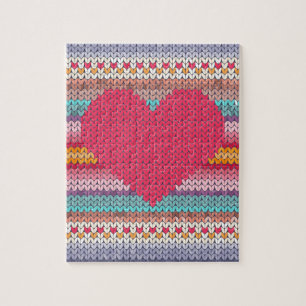 Puzzle Valentine de laine de knit de rétro faux de coeurs