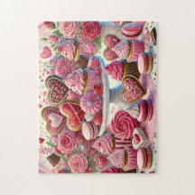 Valentine Dessert Heart Cookies & Cupcakes Table