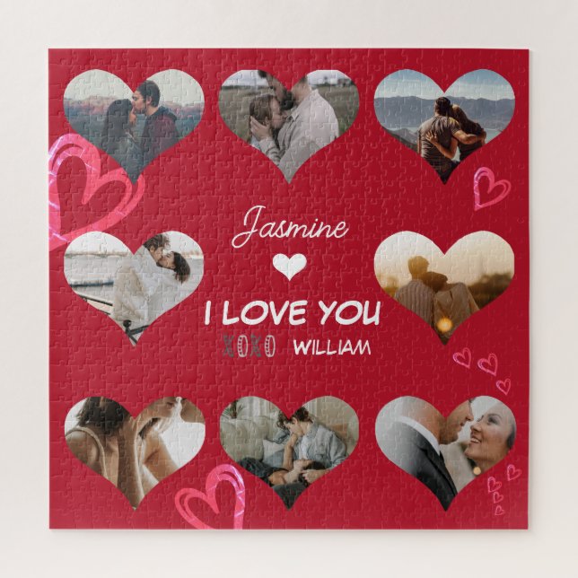 Puzzle Valentine Heart Photo Collage XO I Love You (Vertical)