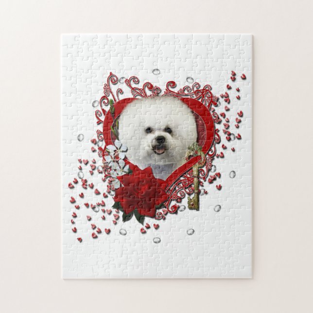 Puzzle Valentines - clé à mon coeur - Bichon Frise (Vertical)