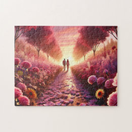Puzzle Valentine's Sunset Flower Path Romantic Couple