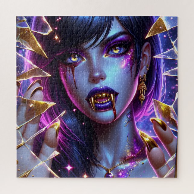 Puzzle Vampire avec des crocs en or Ai Art (Vertical)