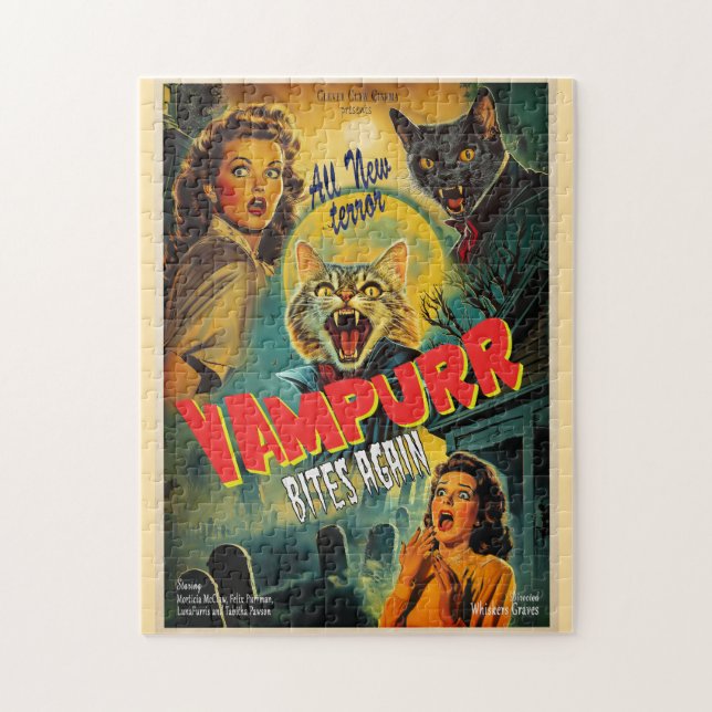 Puzzle Vampire chat - affiche d'horreur rétro (Vertical)