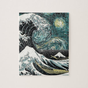 Puzzle Van Gogh la nuit étoilée - Hokusai la grande vague