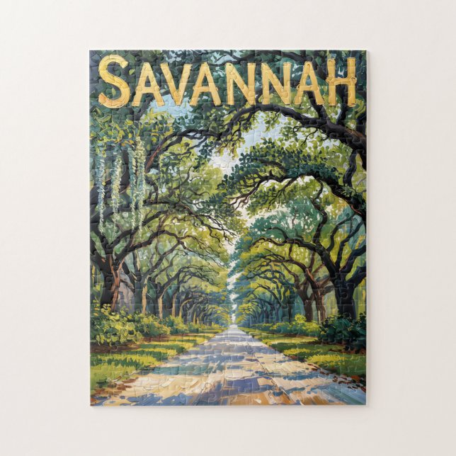 Puzzle Van Gogh Retro Savannah Georgia Oak Avenue Travel (Vertical)