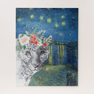 Puzzle Van Gogh Starry Nuit et Léopard aux fleurs