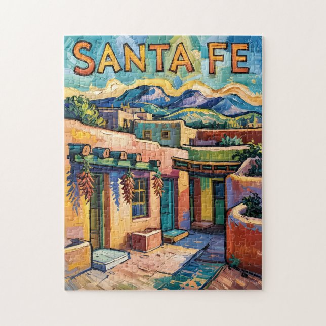 Puzzle Van Gogh Style Santa Fe Travel Art with Adobe Home (Vertical)