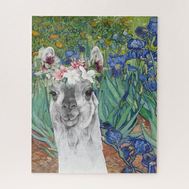 Puzzle Van Gogh's Irises and Fancy Llama  (Vertical)