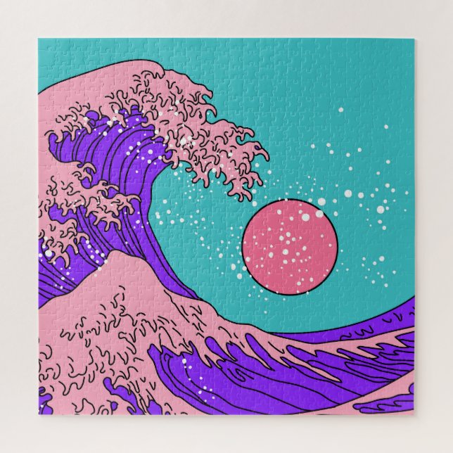 Puzzle Vaporwave Great Wave : Art Océanique Stylisé (Vertical)