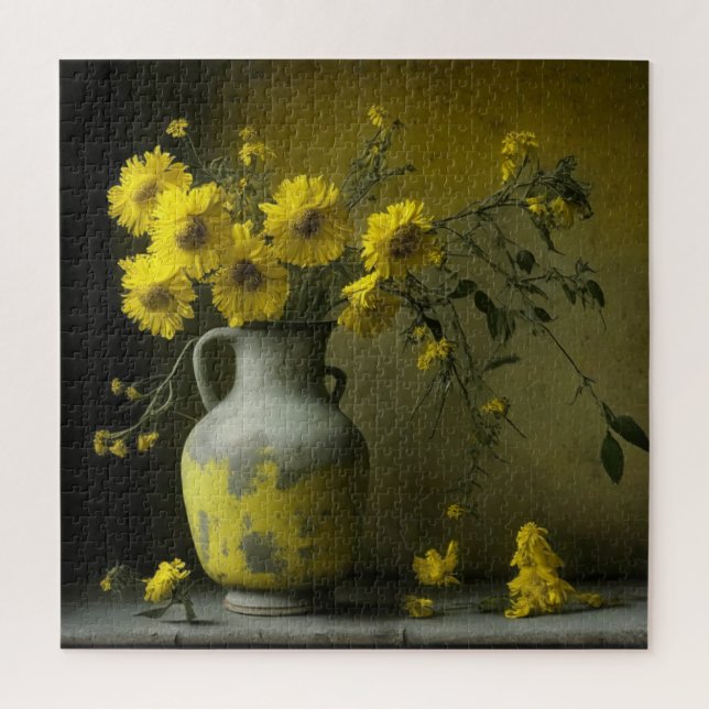 Puzzle Vase antique de fleurs jaunes (Vertical)