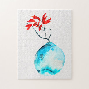 Puzzle Vase bleu aquarelle ikebana