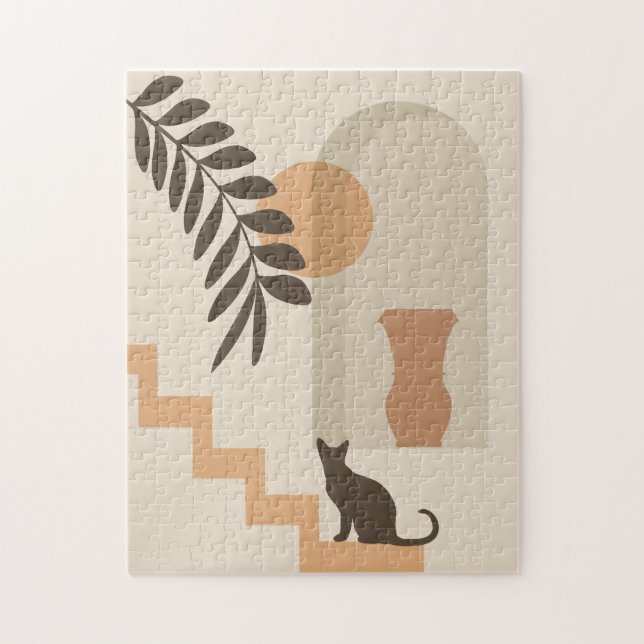 Puzzle Vase Chat Feuille Escalier, Art Géométrique Abstra (Vertical)