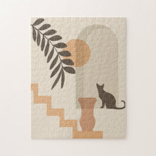 Puzzle Vase Chat Feuille Escalier, Art Géométrique Abstra