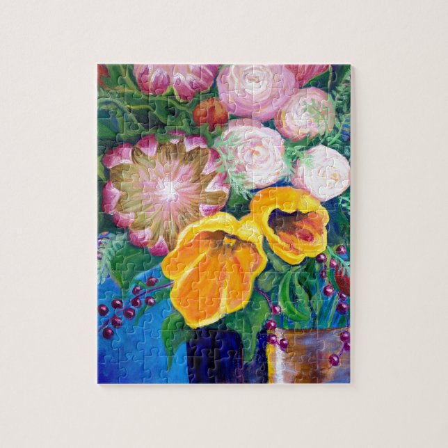 Puzzle Vase de fleurs — Protéas, tulipes et Roses (Vertical)