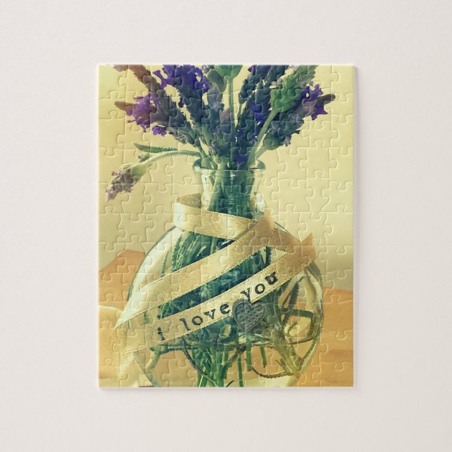 Puzzle Vase de lavande avec je t'aime mots (Vertical)