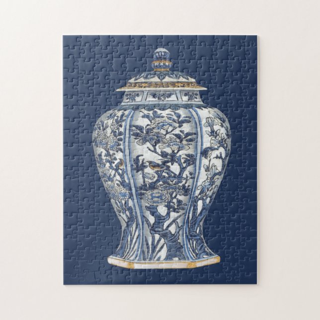 Puzzle Vase en porcelaine bleue et blanche de Vision Stud (Vertical)
