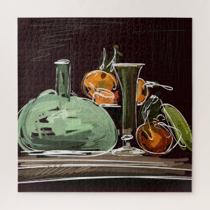 Puzzle Vase verte à vin de fruits expressionniste