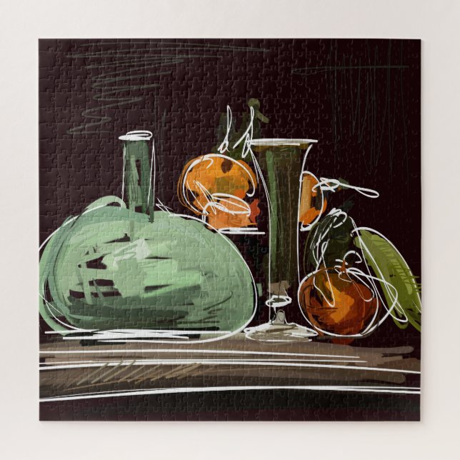 Puzzle Vase verte à vin de fruits expressionniste (Vertical)