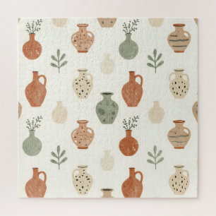 Puzzle Vases en Terracotta Bohème Motif Botanique