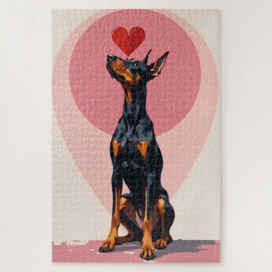 Puzzle Vecteur Doberman Équilibrant un Cœur Parfait pour