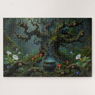 Puzzle Veilleurs dans Bois de Sorcière Chaudron Chat Noir
