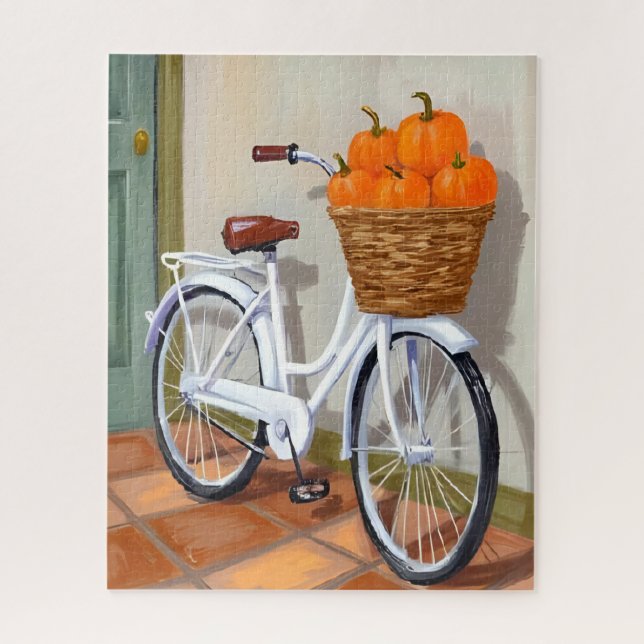Puzzle Vélo Panier Citrouille Aquarelle Automne (Vertical)