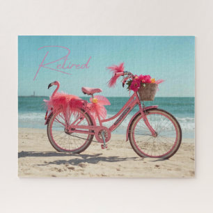 Puzzle Vélo rose flamant mignon à la retraite sur la plag