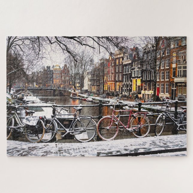Puzzle Vélos dans la neige à Amsterdam (Horizontal)