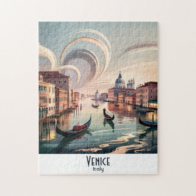 Puzzle Venice Italy Gondola Canal Watercolor Retro Travel (Vertical)
