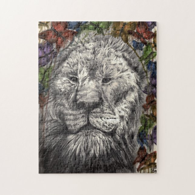 Puzzle Vent sous mes ailes Lion Papillons Faune (Vertical)