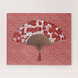 Puzzle Ventilateur japonais en papier feuille, rouge fonc