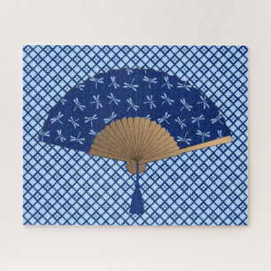 Puzzle Ventilateur japonais, Motif de libellules, bleu Co