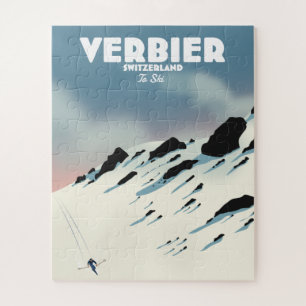 Puzzle Verbier Suisse affiche de voyage de ski imprimé.