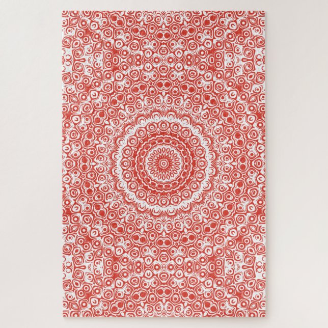 Puzzle Vermilion Mandala Red Kaleidoscope Design (Vertical)