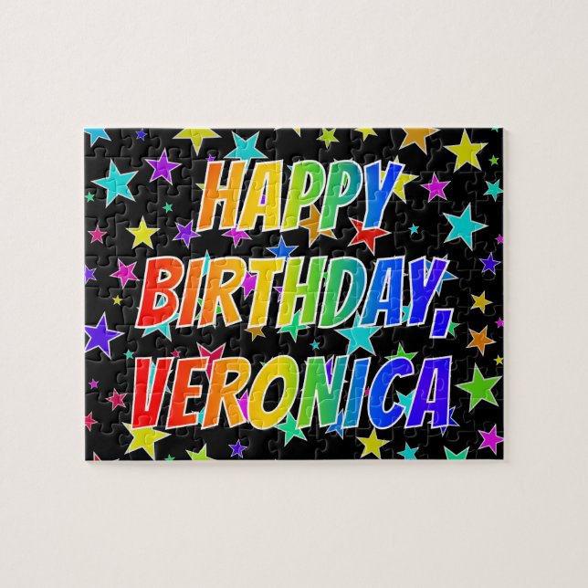 Puzzle "VERONICA" Prénom, Amusant "HEUREUX ANNIVERSAIRE" (Horizontal)