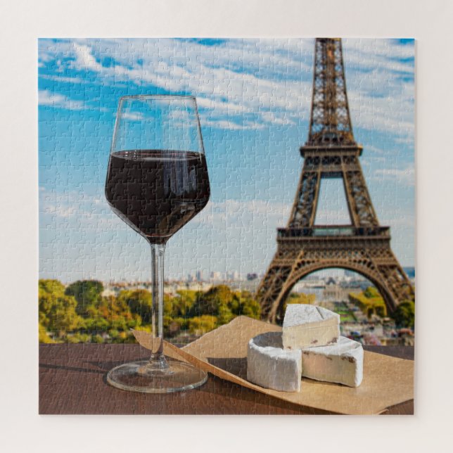 Puzzle Verre de vin au brie sur la tour Eiffel (Vertical)