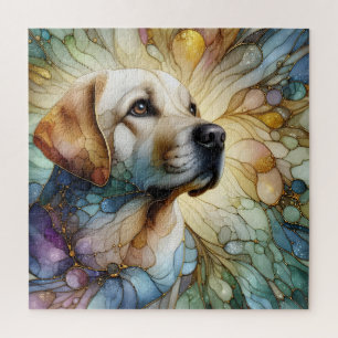 Puzzle Verre tendu chien Labrador art abstrait vibrant
