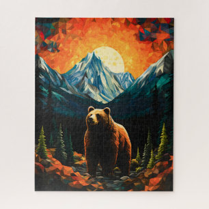 Puzzle Verre tendu Faune Montagne Ours couché de soleil