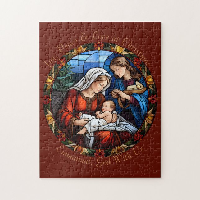 Puzzle Verre tressé personnalisé Vintage Nativité de Noël (Vertical)