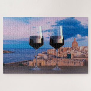 Puzzle Verres à vin avec vue coucher de soleil sur La Val