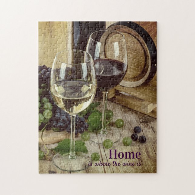 Puzzle Verres de vin rouge et blanc rustique Baril de rai (Vertical)