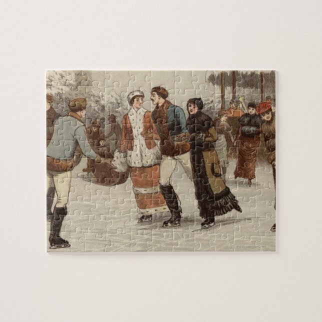 Puzzle Vers 1899 : Les patineurs de glace apprécient Noël (Horizontal)
