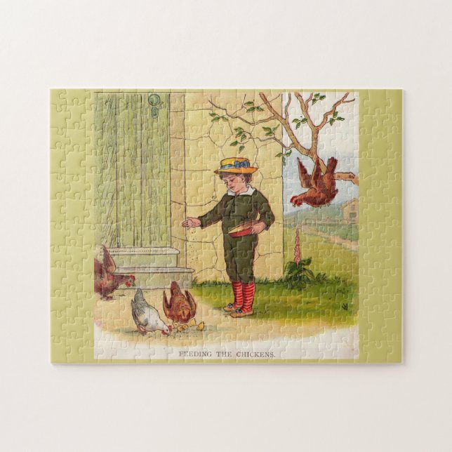 Puzzle vers 1900 Alimenter les poulets (Horizontal)