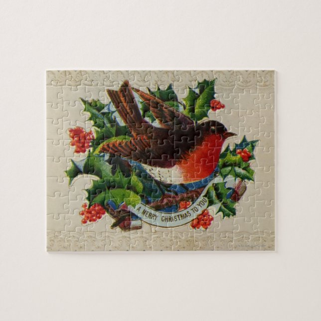 Puzzle Vers 1900 : Un rouge-gorge traditionnel de Noël (Horizontal)