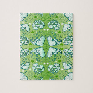 Puzzle Vert et blanc Whimsical Romantique Coeurs motif