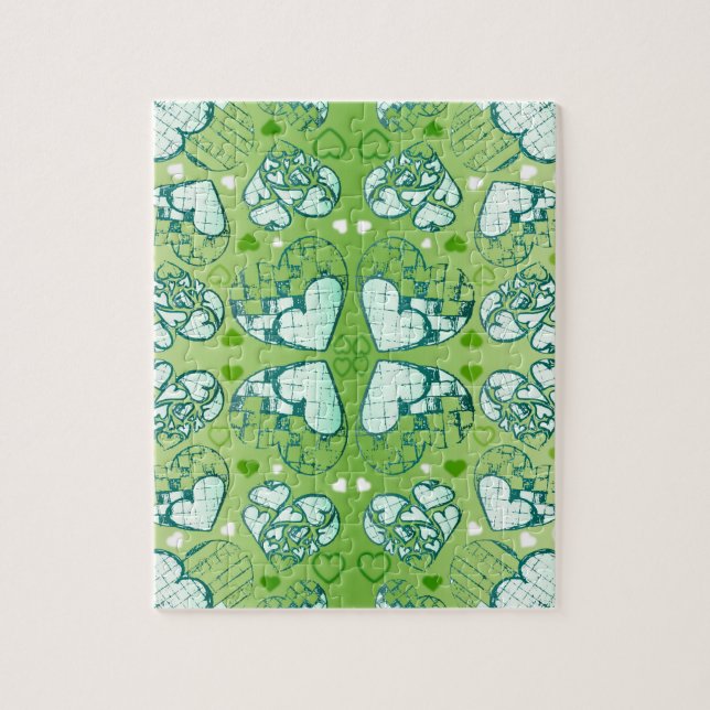 Puzzle Vert et blanc Whimsical Romantique Coeurs motif (Vertical)