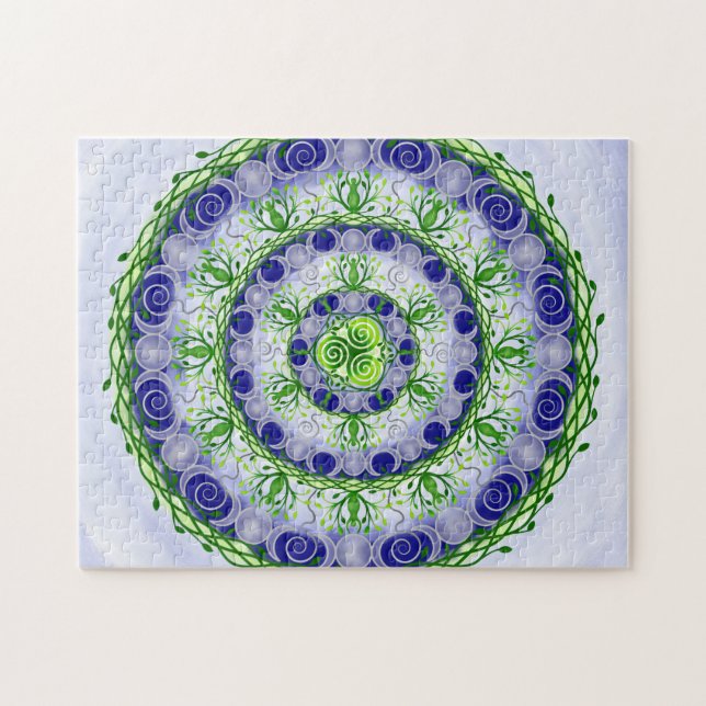 Puzzle Vert et bleu Triple Lune déesse Mandala (Horizontal)