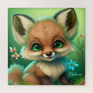 Puzzle Vert Fleur Bleu Rouge mignon Fox Orange