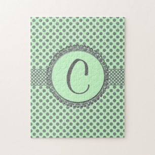 Puzzle Vert menthe avec Pois gris-Monogramme STaylor