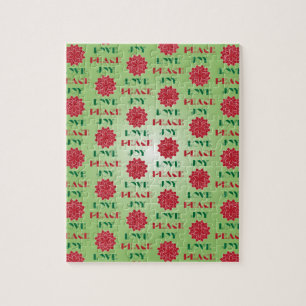 Puzzle Vert moderne et rouge Amour, Paix, Joie citation